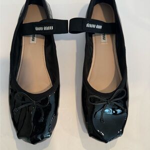 Miu Miu Black Patent Leather Flats with Bow